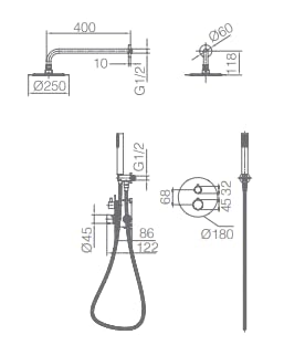 Sistema de Ducha Termostático IMEX Monza GTM039ORC Oro Rosa Cepillado Ø25 cm
