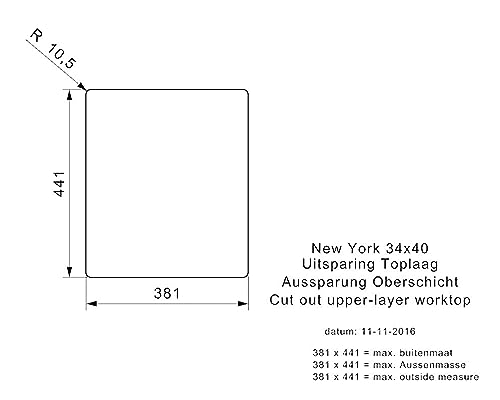 REGINOX Elite New York - Fregadero de acero inoxidable (34 x 40 kg, a partir de 45 cm de ancho)