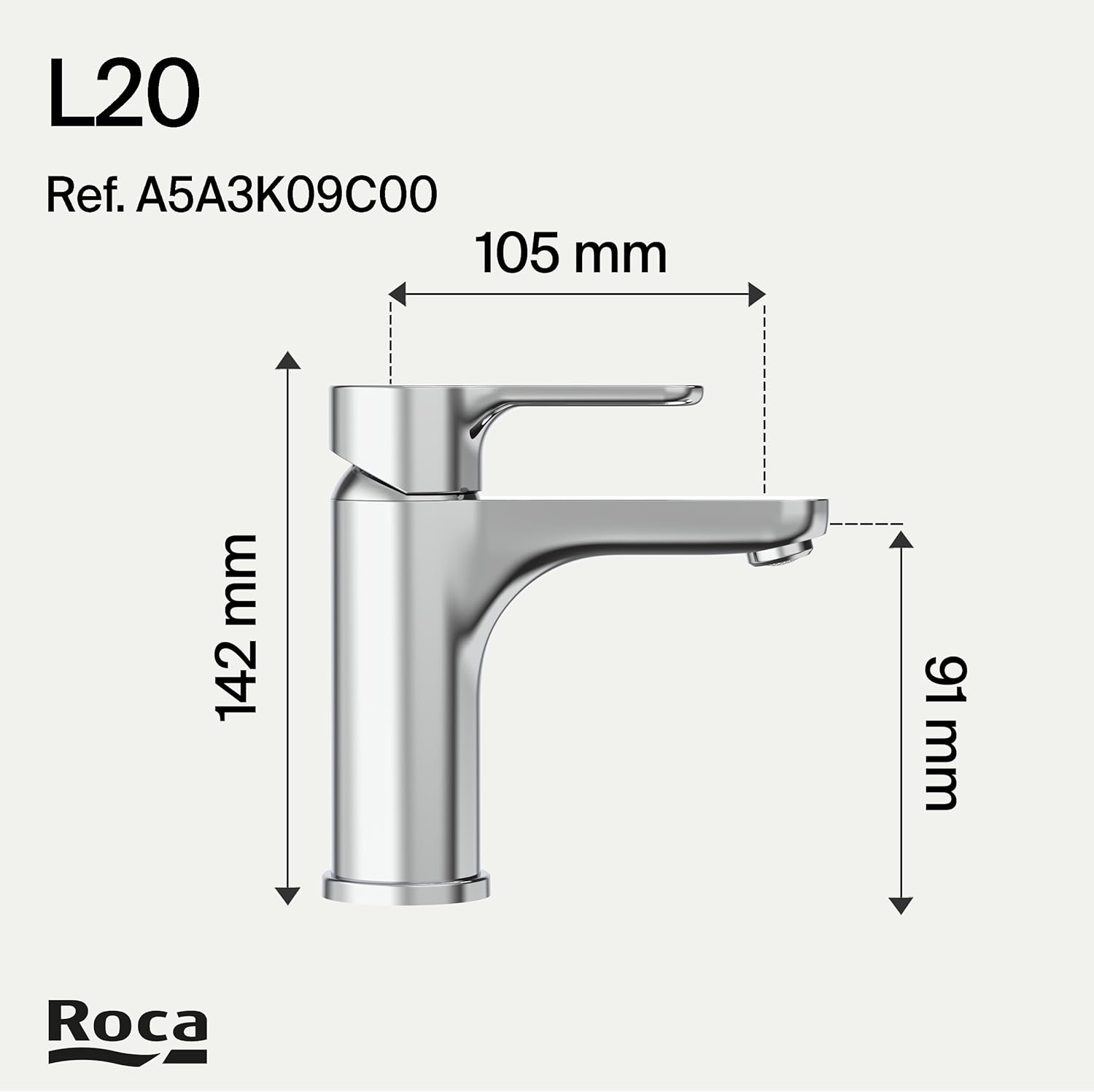 Grifo Lavabo ROCA L20 A5A3K09C00 Cromado