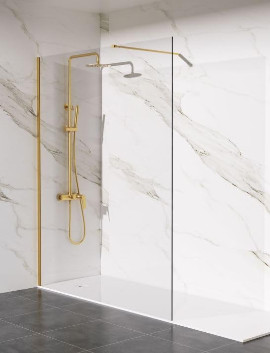 Mampara Fija Imex SCREEN PRO Oro Cepillado | Panel de Ducha con Vidrio Templado y Perfil de Aluminio