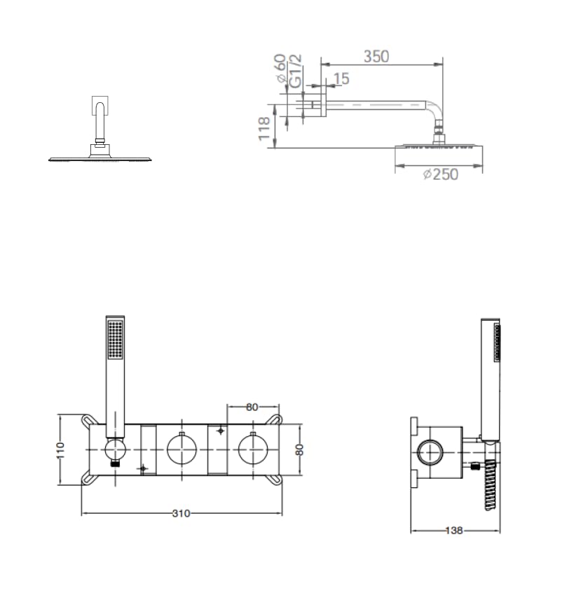 Conjunto Ducha Empotrado IMEX Breda GTB056 Cromo