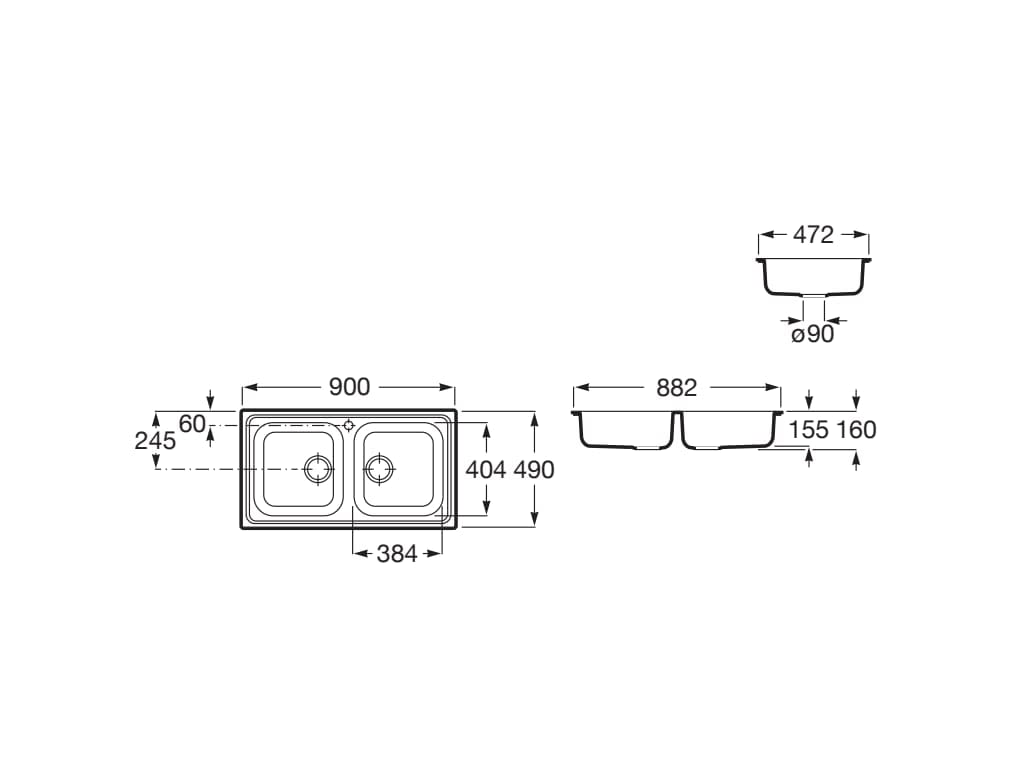 Roca A872901A01 Fregadero 2 Cubetas, Victoria 90, Acero Inox