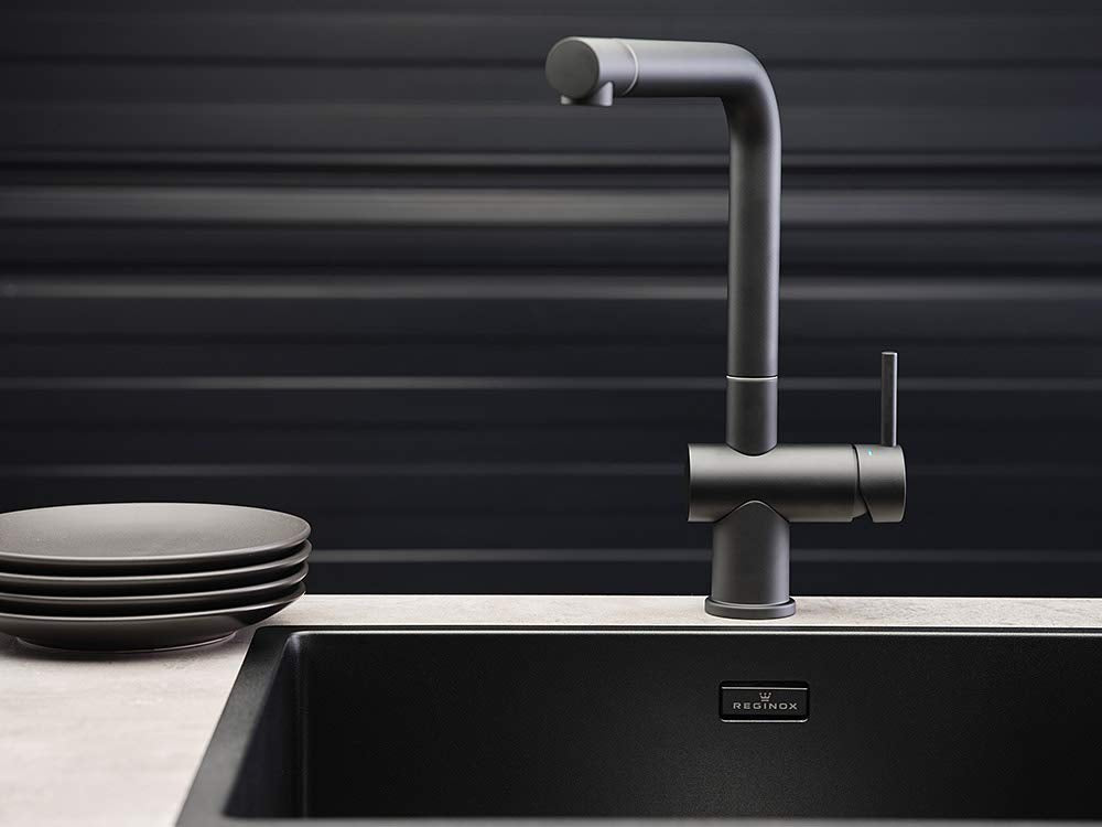 REGINOX R34262 Elite New York - Fregadero de acero inoxidable (50 x 40 cm, 60 cm de ancho, montaje plano), color negro