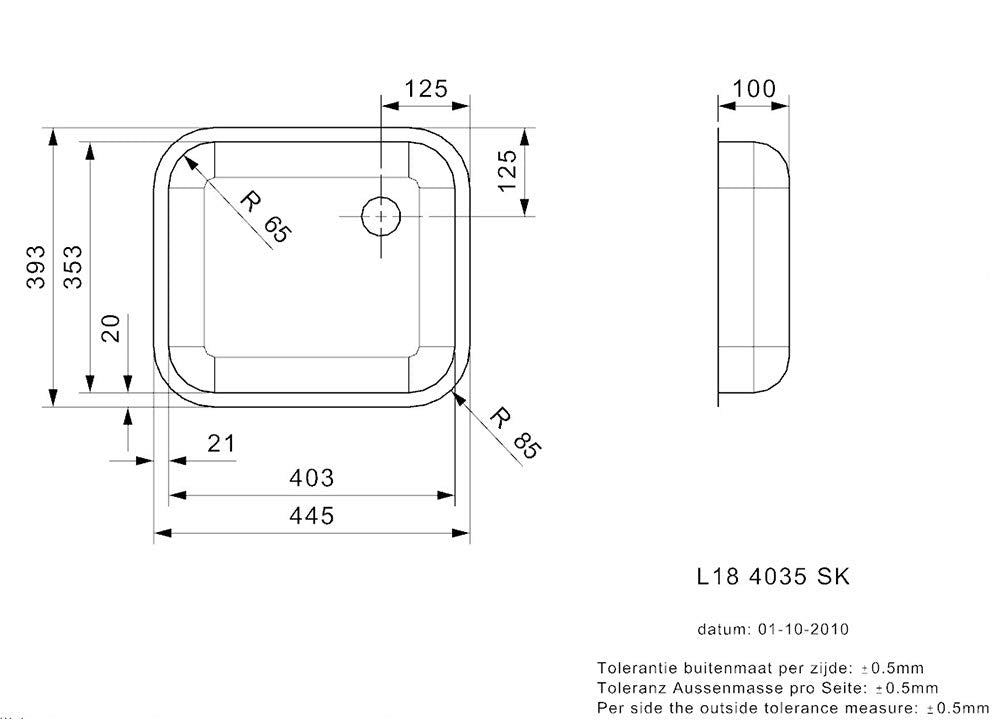 Reginox L18 4035 SK - Fregadero de acero inoxidable (100 mm de profundidad)