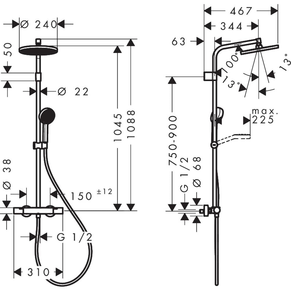 Columna de Ducha Termostático Hansgrohe Activera S 240 EcoSmart+ 28083000 Cromo