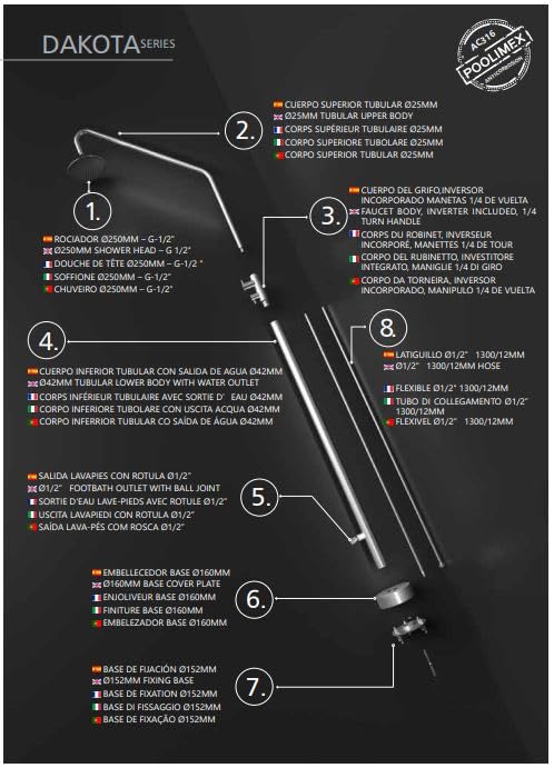 Columna de Ducha para Piscina IMEX Dakota Negro Mate Acero S316
