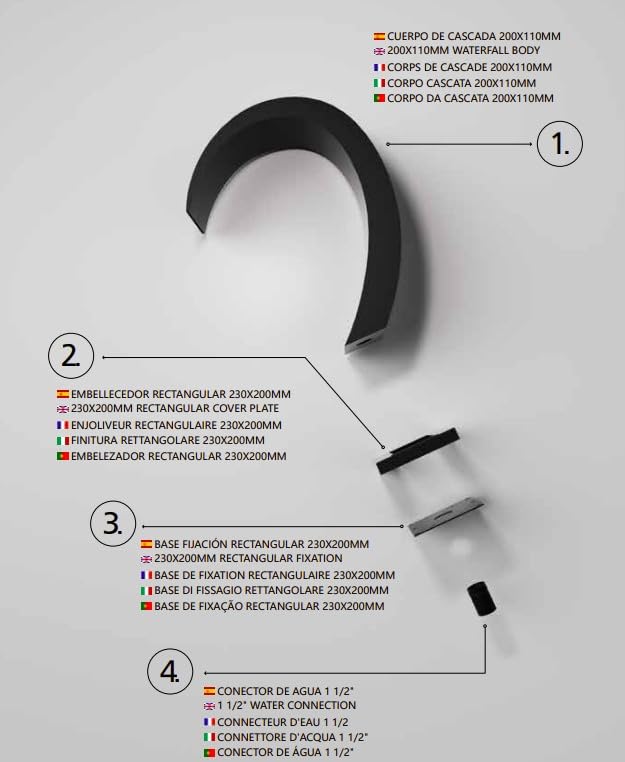 Cascada Piscina 20 cm IMEX IGUAZÚ CPI003/AC Negro Mate Acero Inoxidable S.316