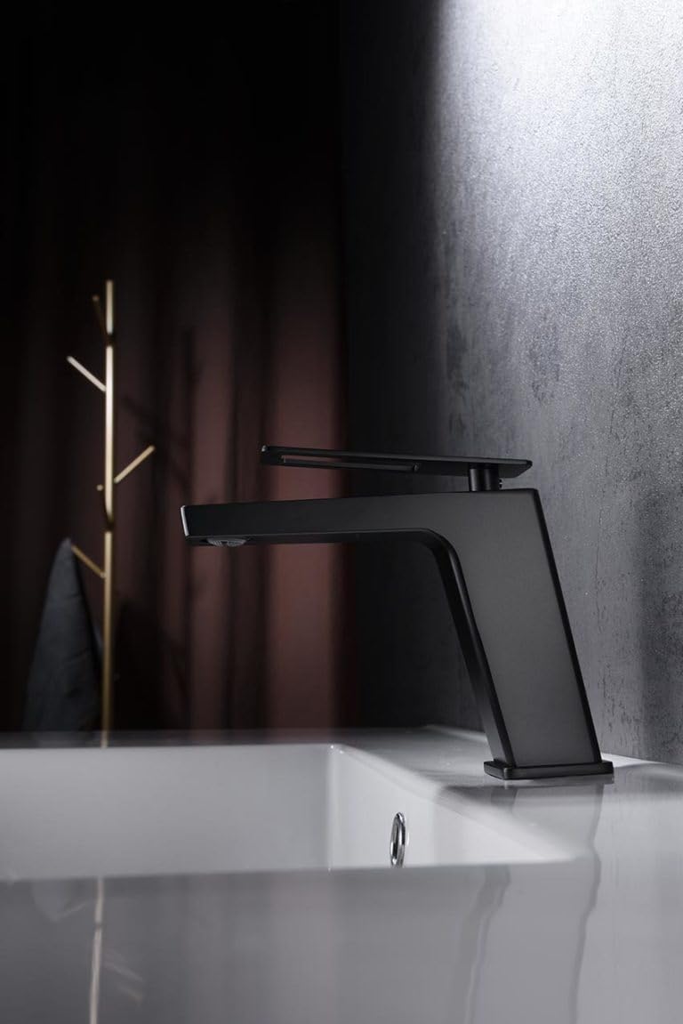 Imex - Grifo Monomando para Lavabo Suecia | Negro mate, Cartucho cerámico Ø26 mm TOP, Flexos 3/8”