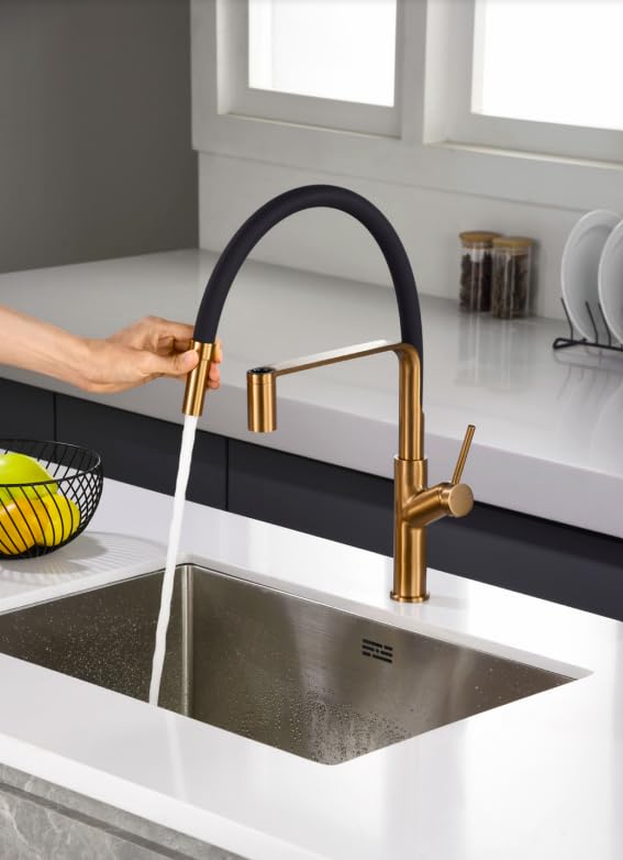 Grifo Cocina Flexible IMEX Sena BDD038-1 Oro Rosa Cepillado