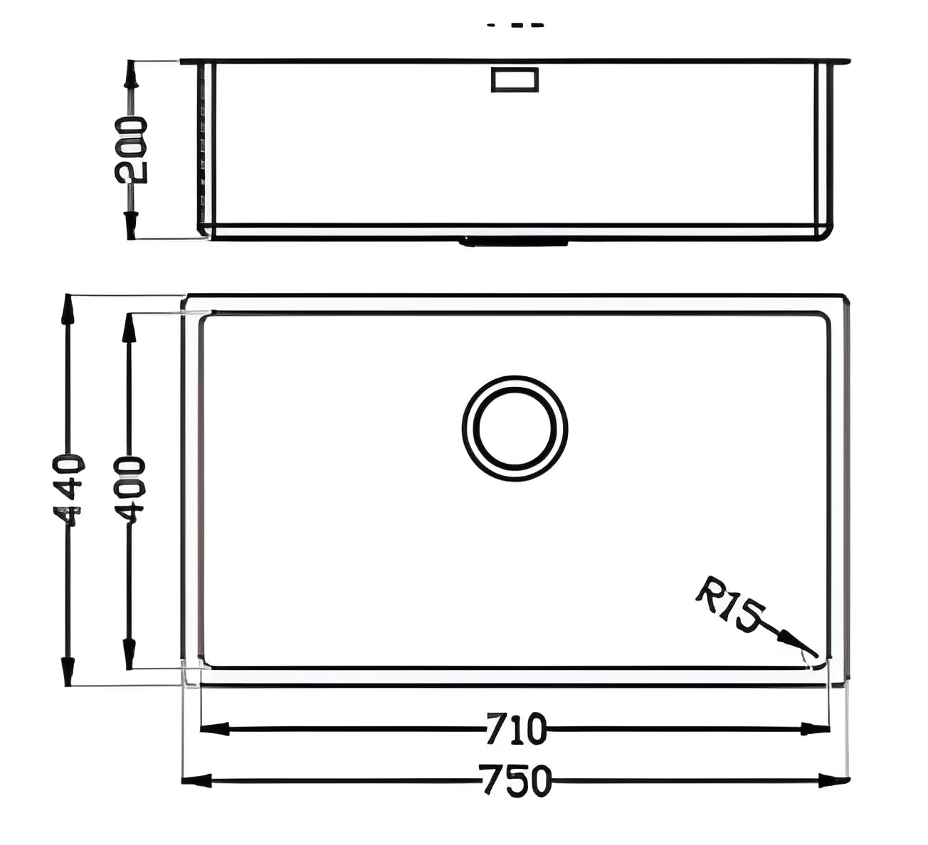 GALYON Fregadero de Acero Inoxidable FI VALENCIA 71X40 VG Bajo Encimera – Diseño Resistente y Elegante con Válvula de Cesta y Rebosadero Lineal.