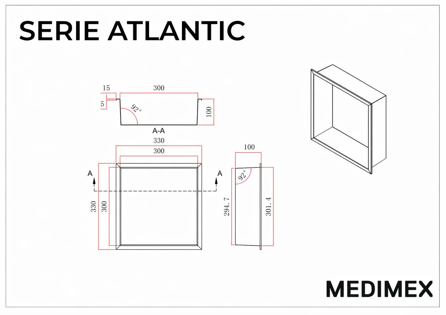 Hornacina Ducha Medimex Atlantic HOR001 Níquel Cepillado 33x33