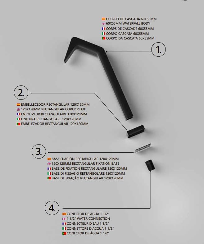 Cascada Piscina 6 cm IMEX NIÁGARA CPN001/AC Negro Mate Acero S.316