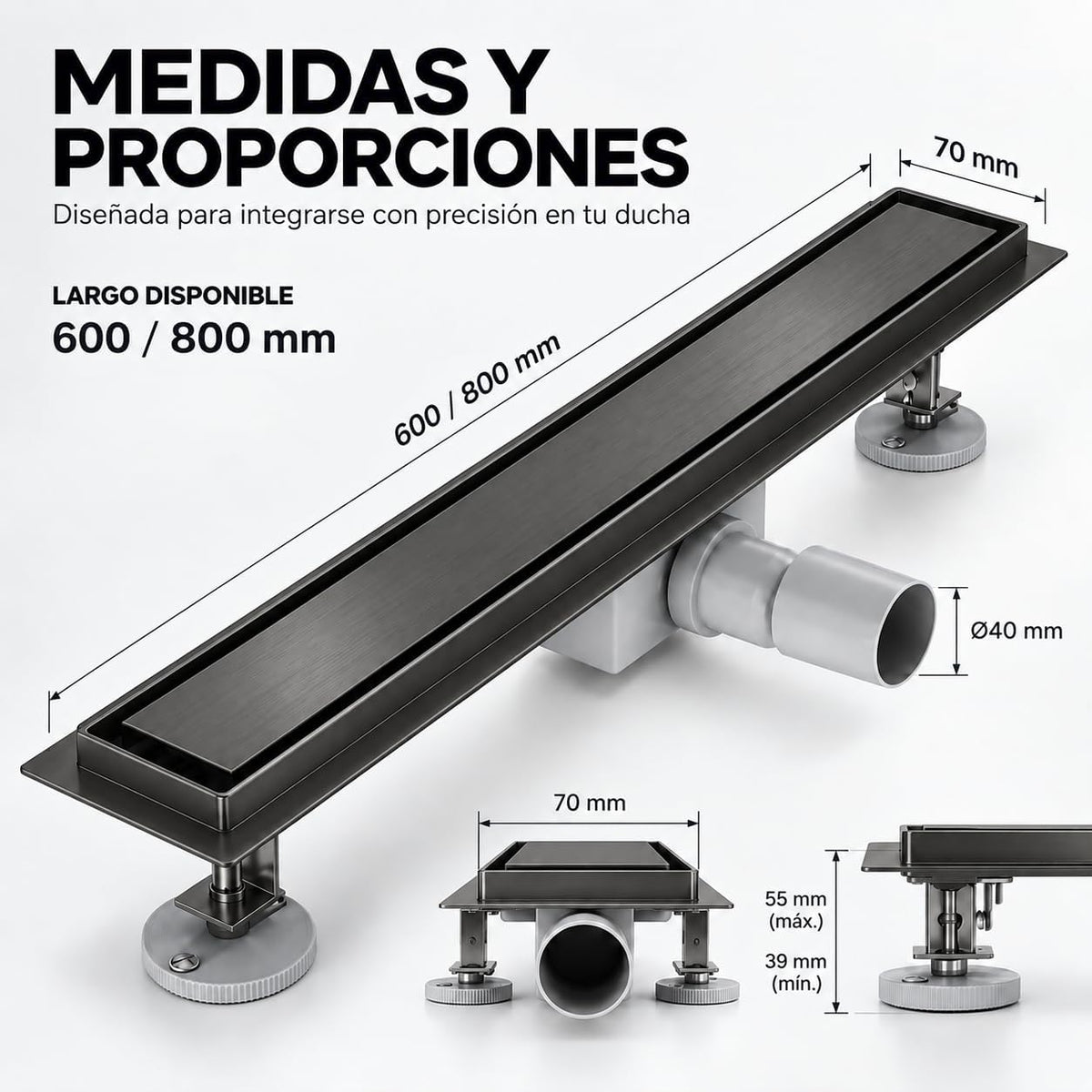 GME Canaleta de Ducha con Tapa Reversible para Ducha a RAS de Suelo