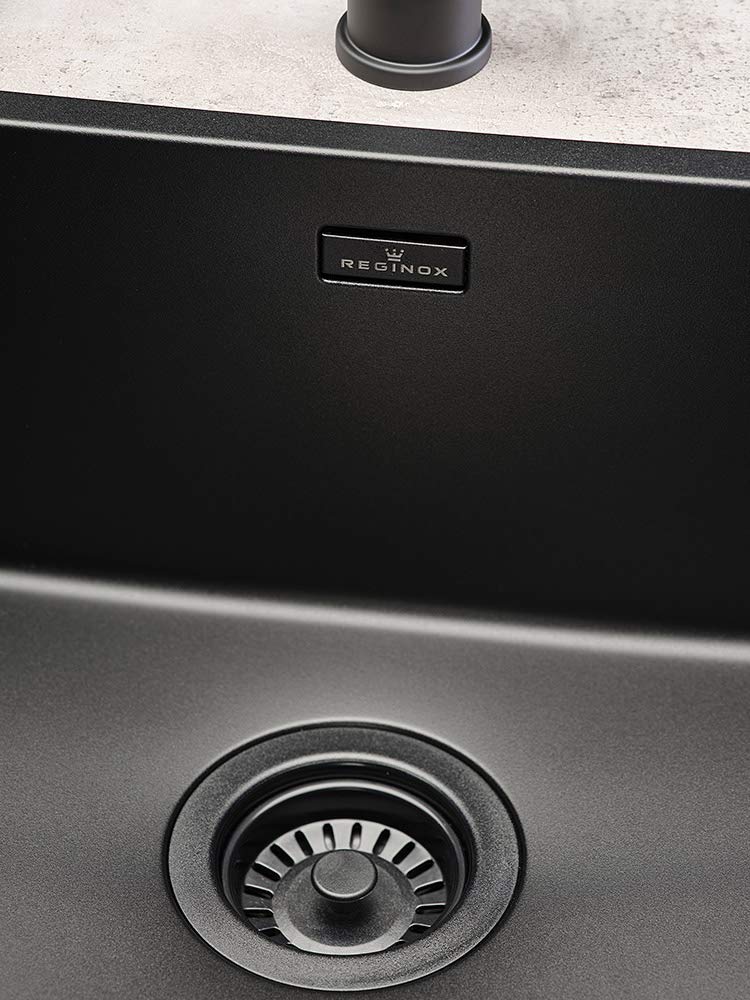 REGINOX R34262 Elite New York - Fregadero de acero inoxidable (50 x 40 cm, 60 cm de ancho, montaje plano), color negro