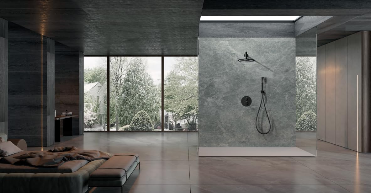 Conjunto Ducha Empotrado Termostático IMEX Nápoles GTN047/NG Negro Mate