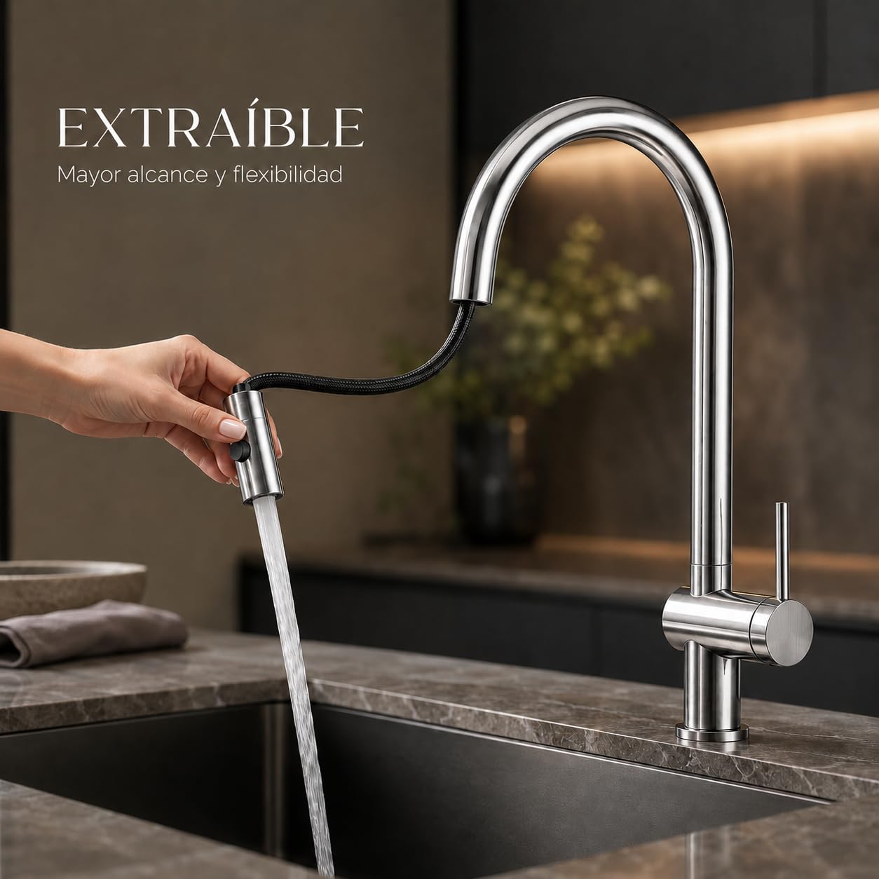 Grifo Cocina Extraíble IMEX Lazio GOS006 Cromo