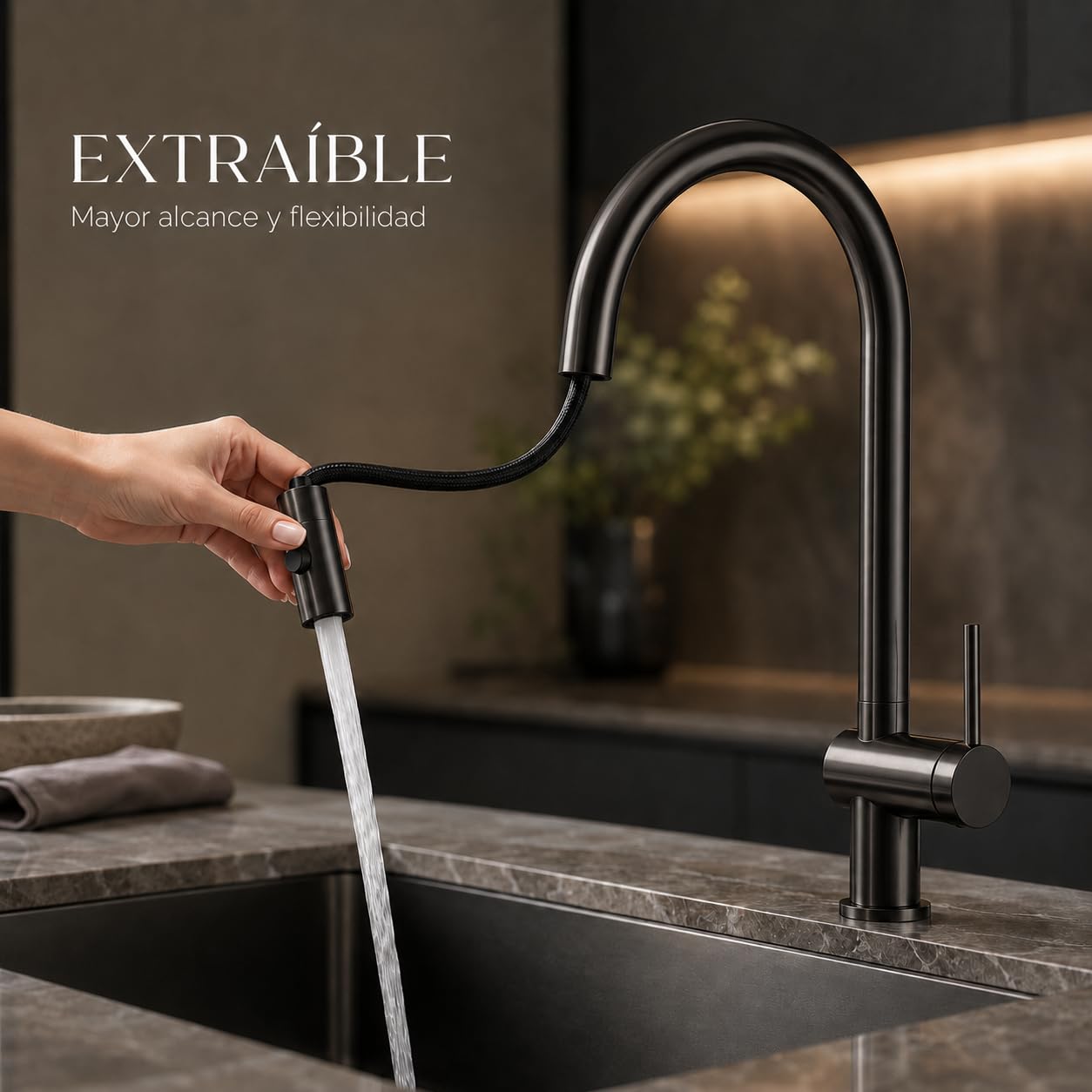 Grifo Cocina Extraíble IMEX Lazio GOS006/BGM Black Gun Metal