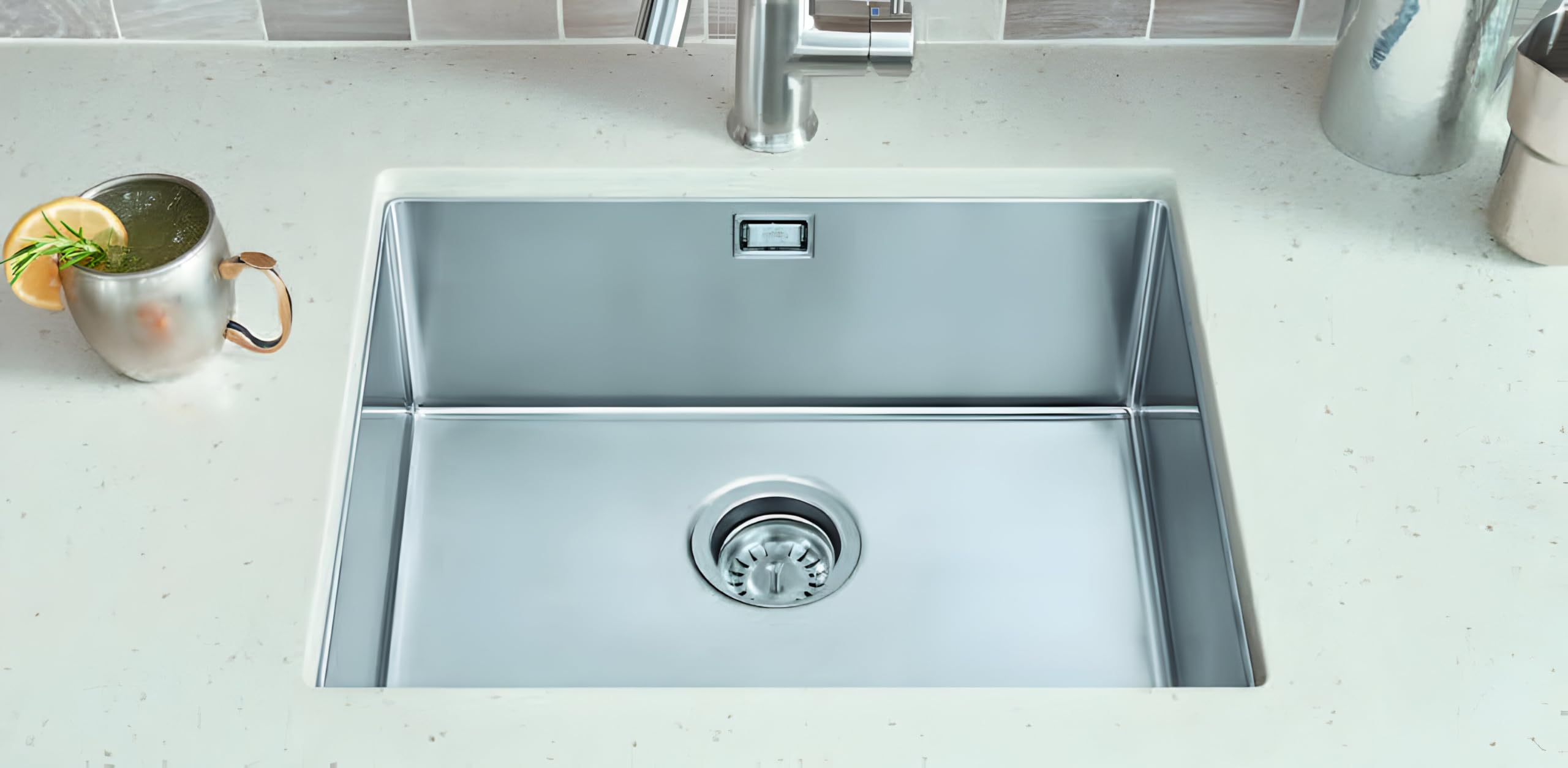 GALYON Fregadero de Acero Inoxidable FI VALENCIA 71X40 VG Bajo Encimera – Diseño Resistente y Elegante con Válvula de Cesta y Rebosadero Lineal.