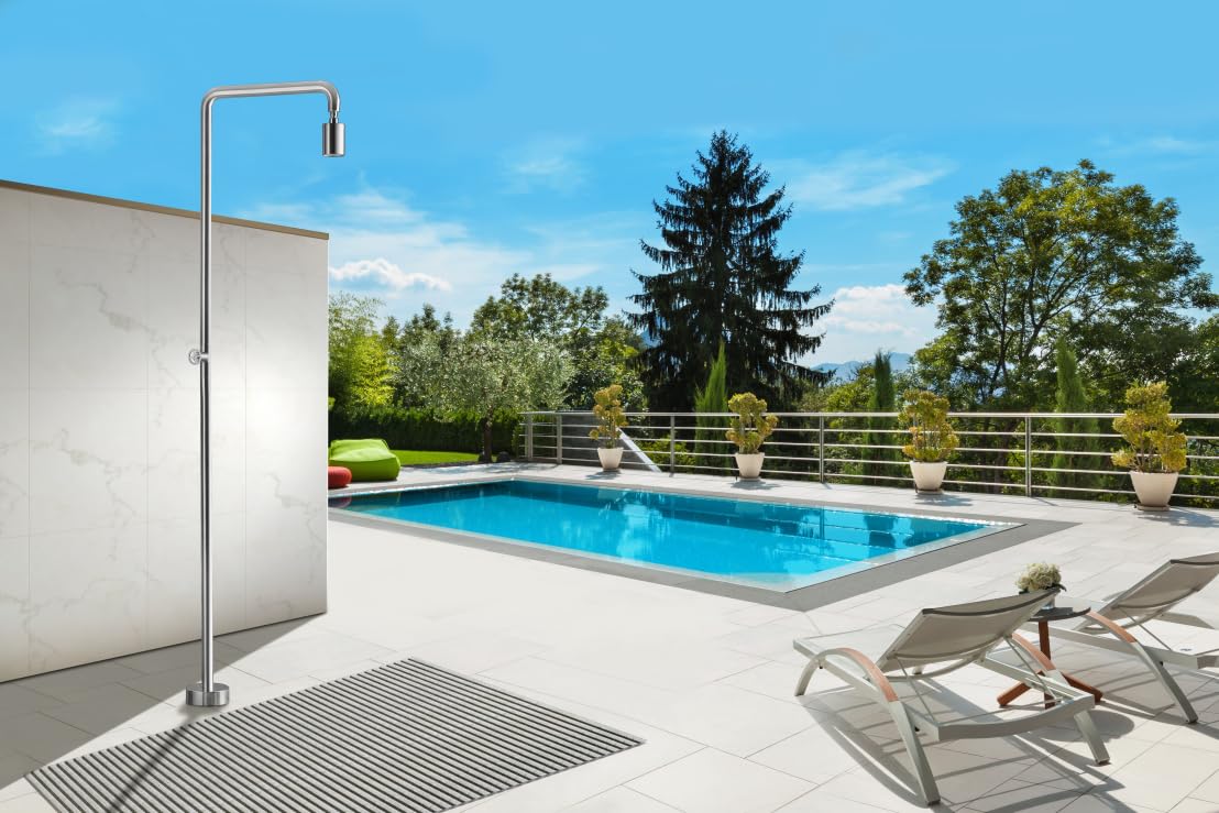 Imex - Barra de Ducha Exterior POOL GPP001/AC | Acero Inoxidable S.316, Difusor Antical Ø80 mm, Grifería Monofluido, Giratoria 360°, Resistente a la Corrosión