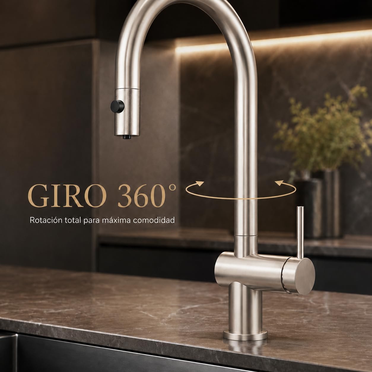 Grifo Cocina Extraíble IMEX Lazio GOS006/NQ Níquel Cepillado