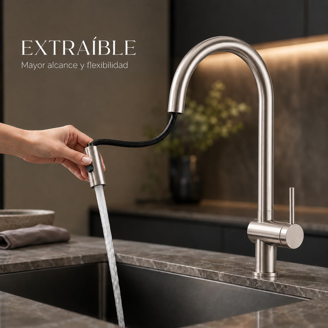 Grifo Cocina Extraíble IMEX Lazio GOS006/NQ Níquel Cepillado