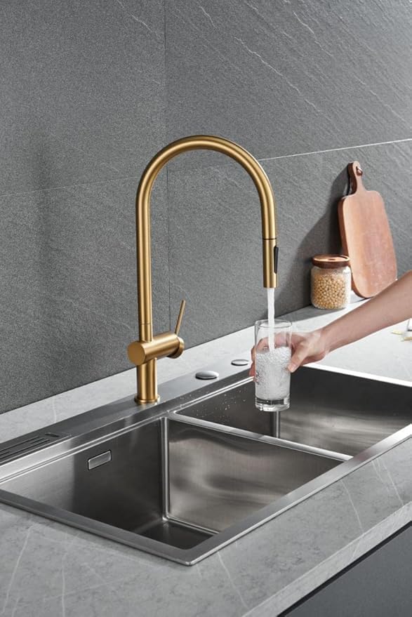 Grifo Cocina Extraíble IMEX Berna GCE026 Oro Cepillado