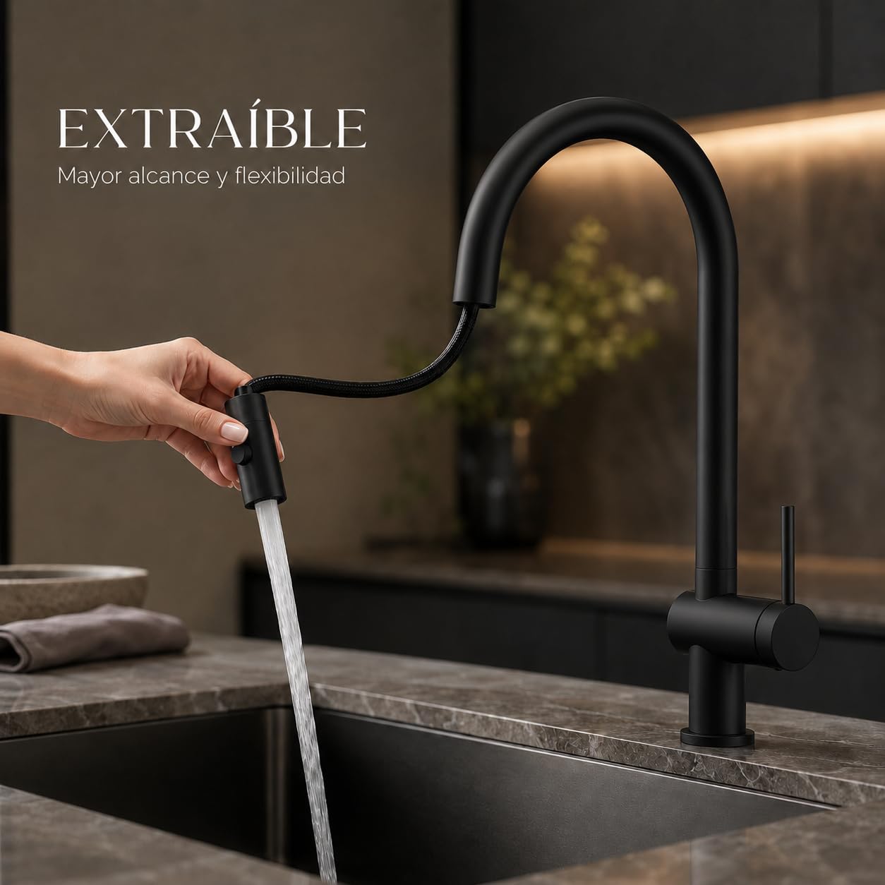 Grifo Cocina Extraíble IMEX Lazio GOS006/NG Negro Mate