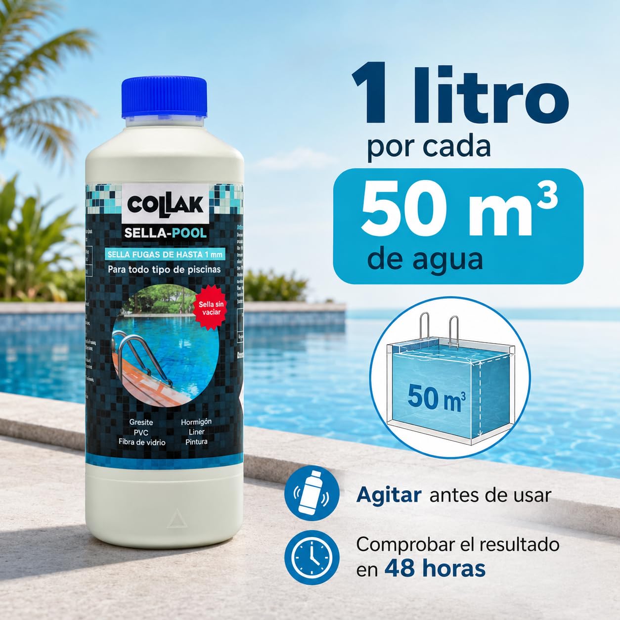 Sellador Fugas Piscina COLLAK Sella-Pool 1L