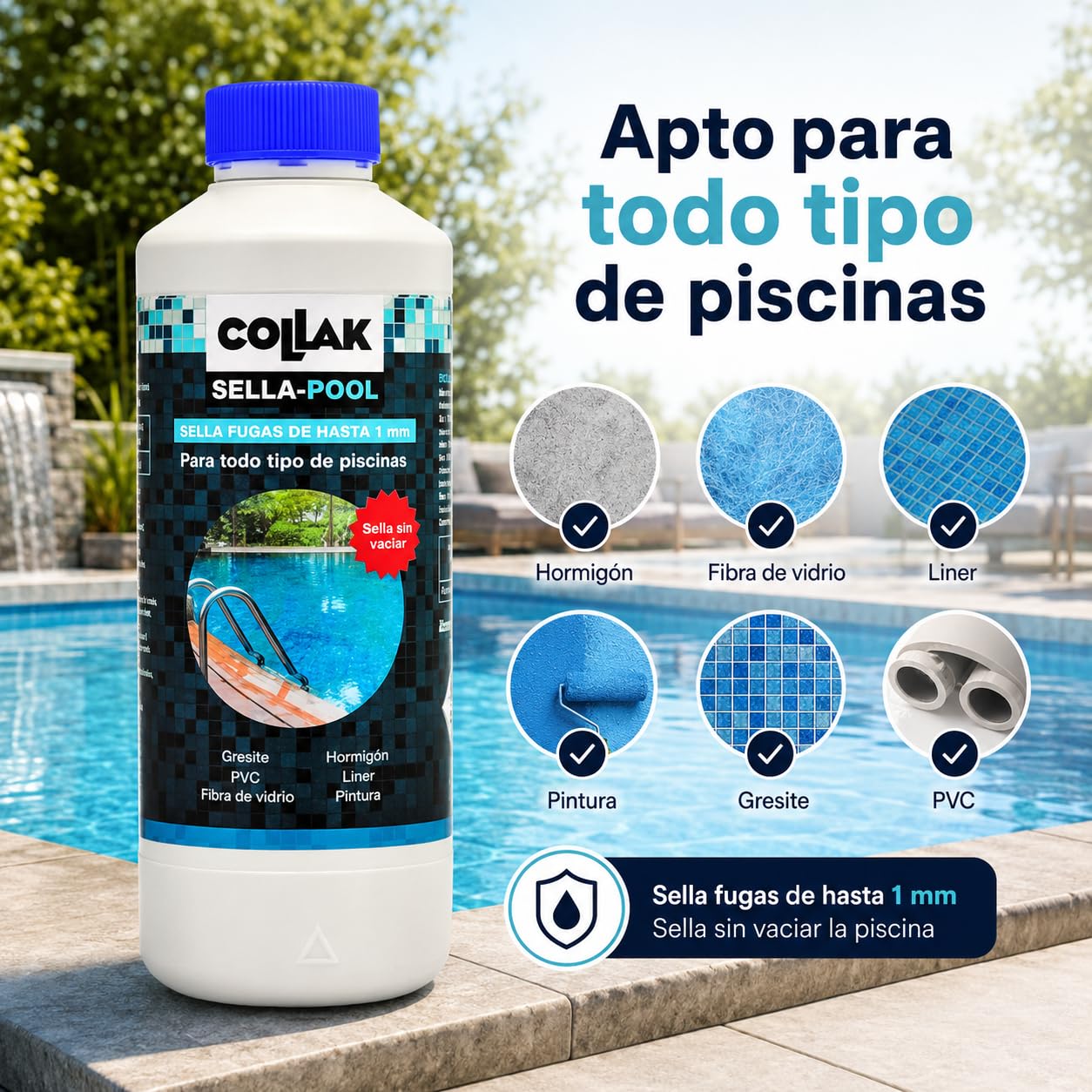 Sellador Fugas Piscina COLLAK Sella-Pool 1L