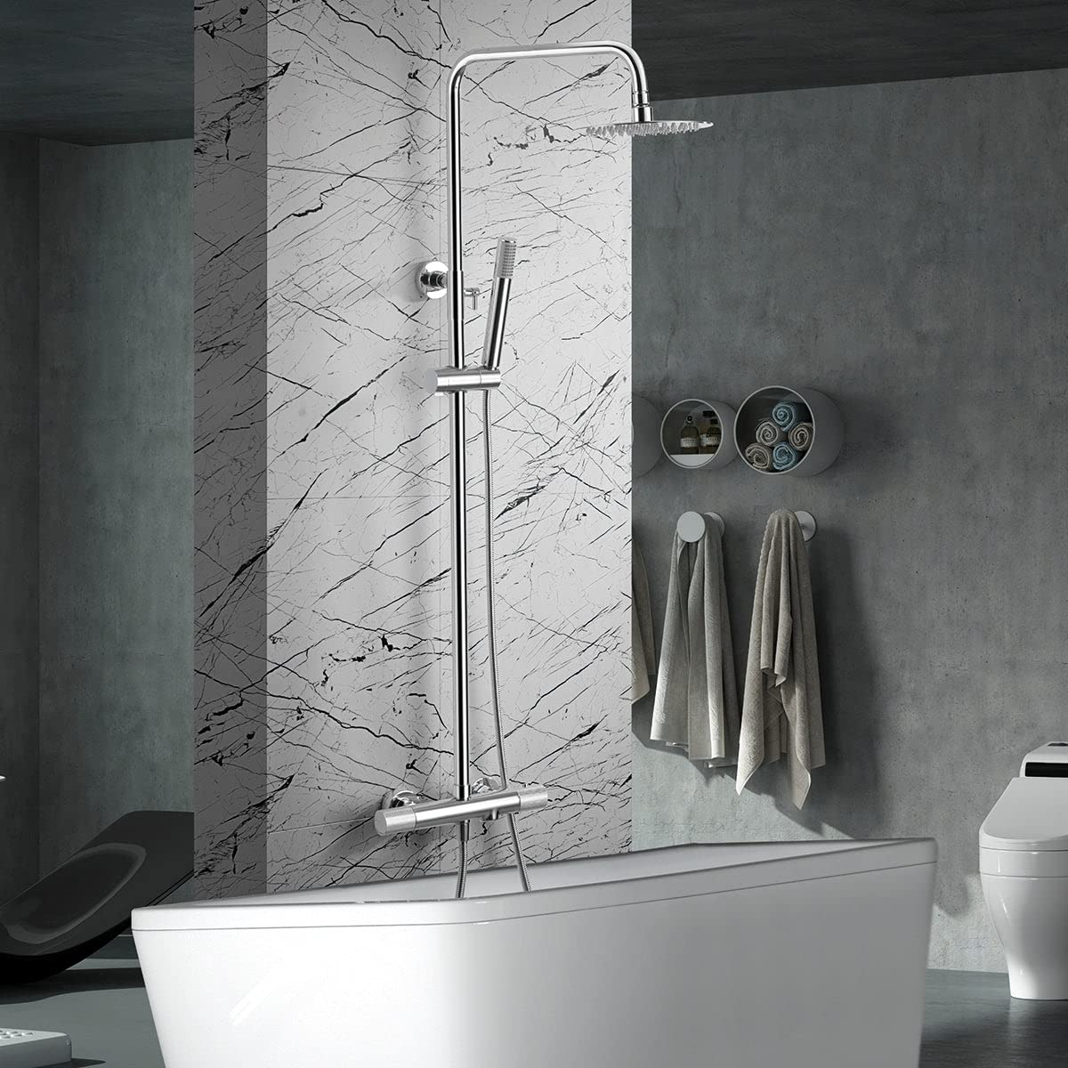 Imex - Conjunto de Bañera Telescópico Termostático Line BTD038-B | Latón de alta calidad, Diseño moderno y funcional