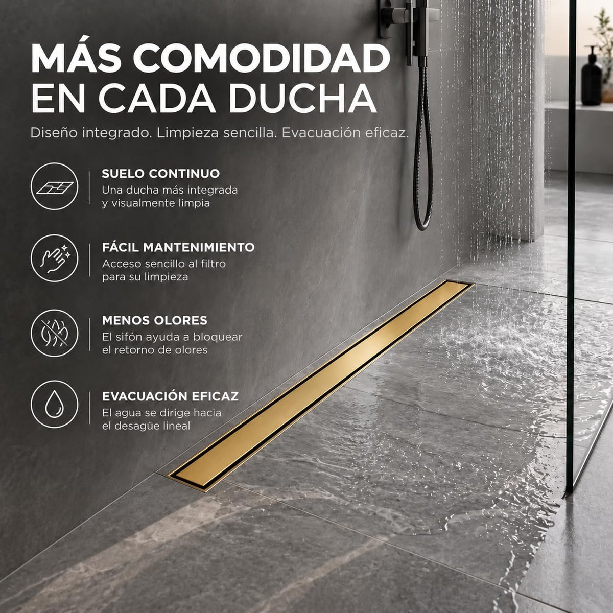 GME Canaleta de Ducha con Tapa Reversible para Ducha a RAS de Suelo