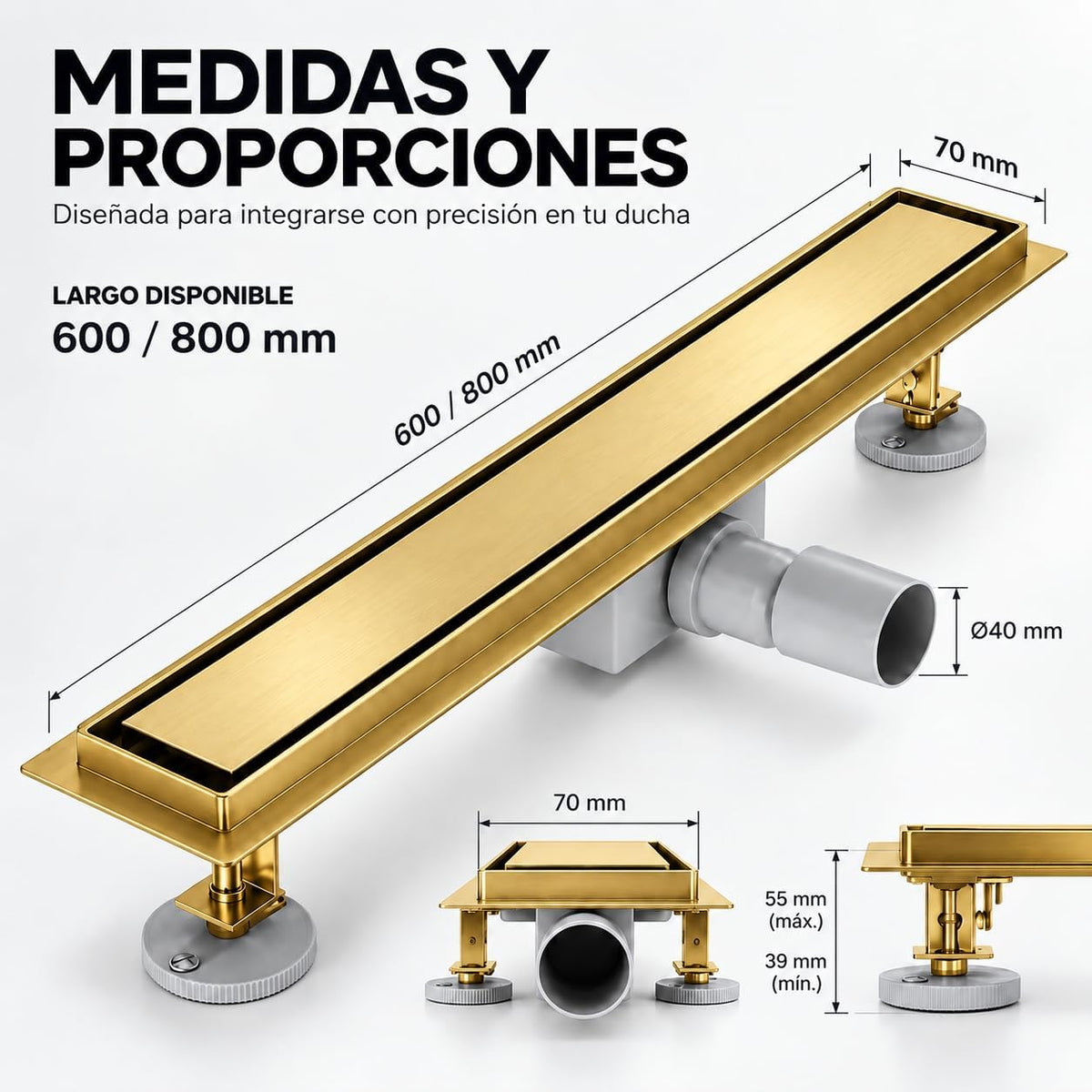 GME Canaleta de Ducha con Tapa Reversible para Ducha a RAS de Suelo