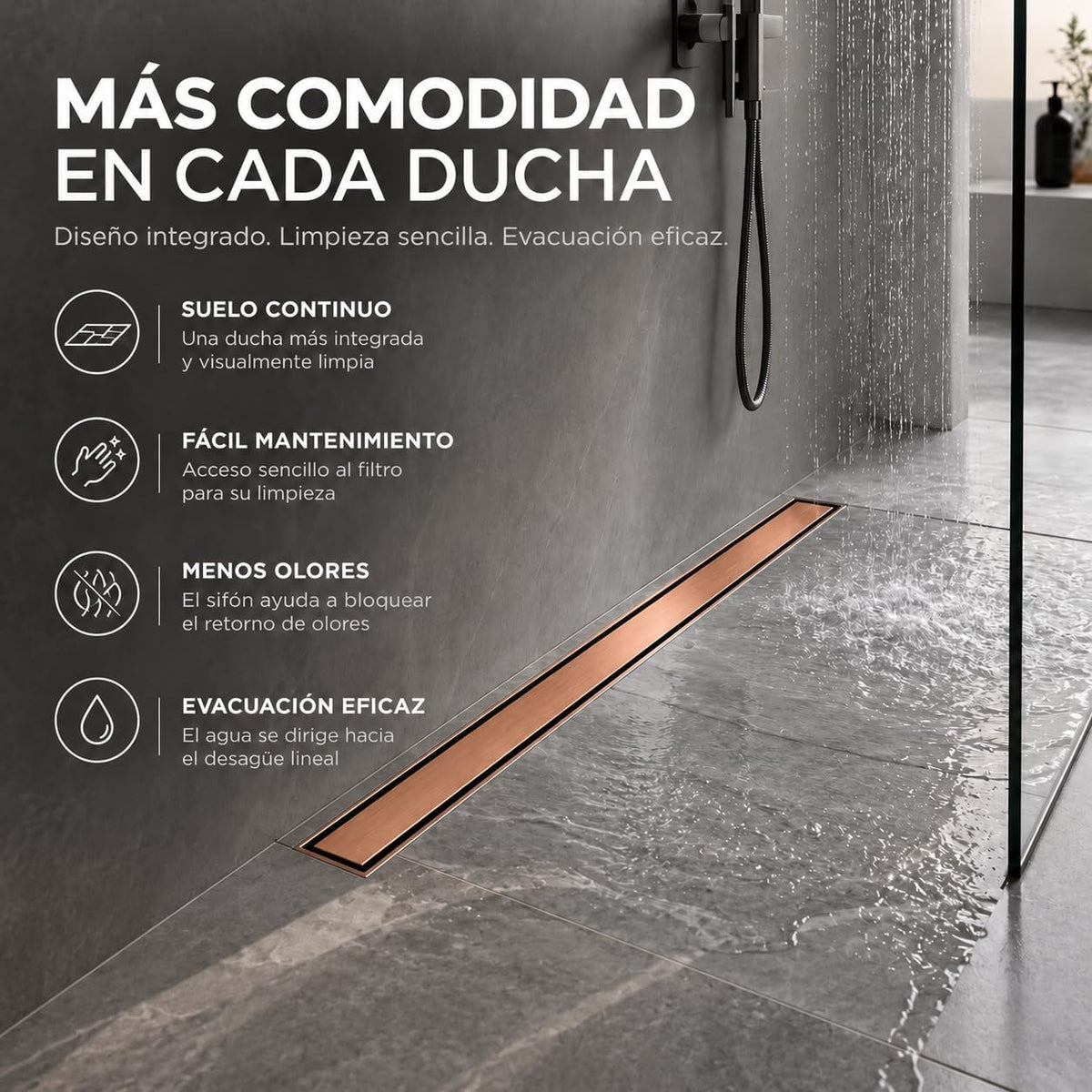 GME Canaleta de Ducha con Tapa Reversible para Ducha a RAS de Suelo