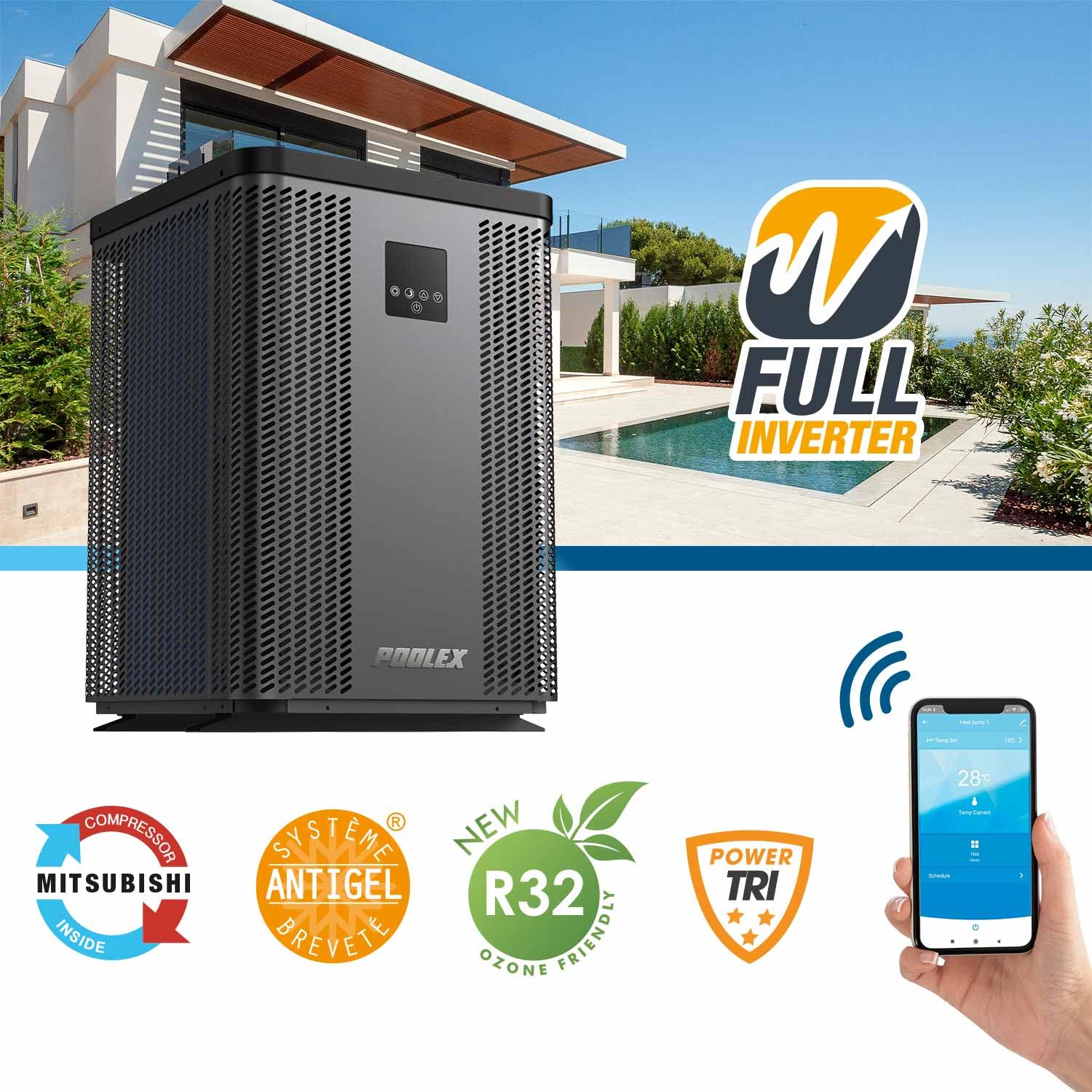 Bomba de Calor Poolex Silverline Top 200 | Full Inverter Trifásica, Piscinas 90–120 m³