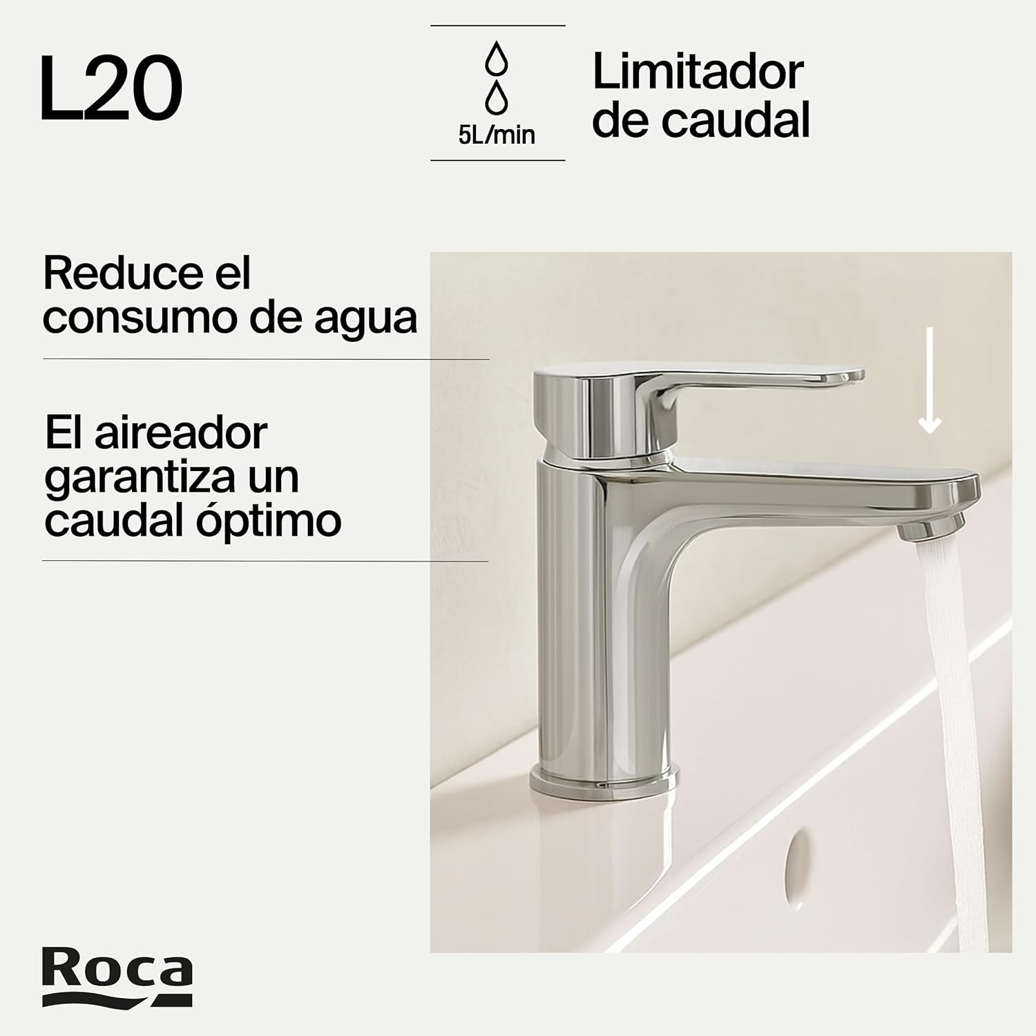 Grifo Lavabo ROCA L20 A5A3K09C00 Cromado