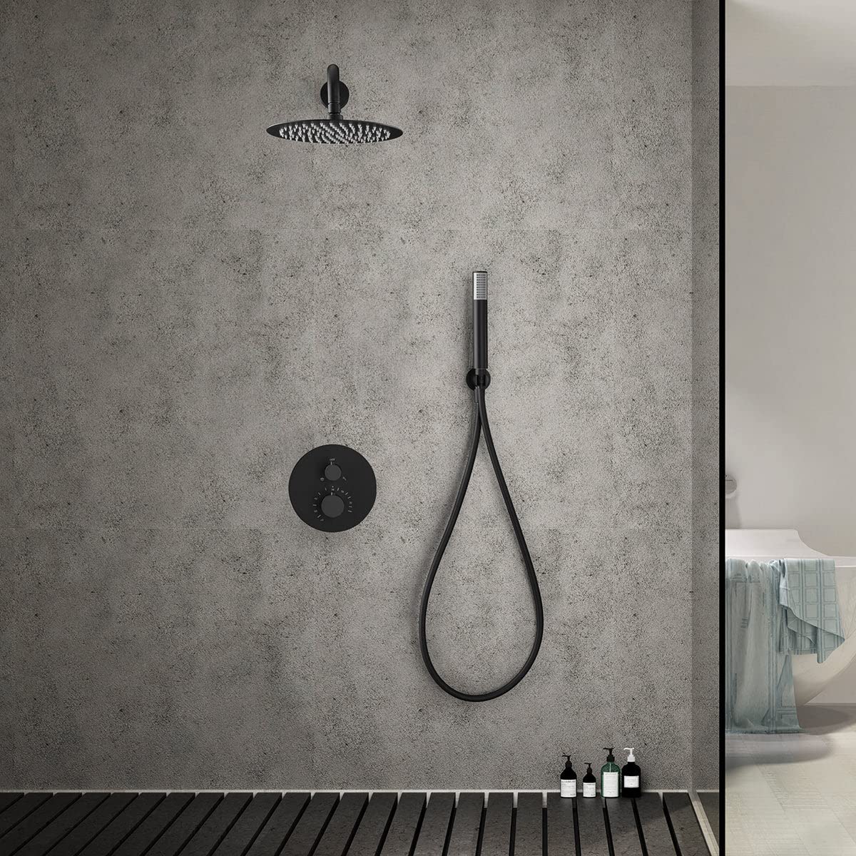 Conjunto Ducha Empotrado Termostático IMEX Line GTD038NG Negro Mate