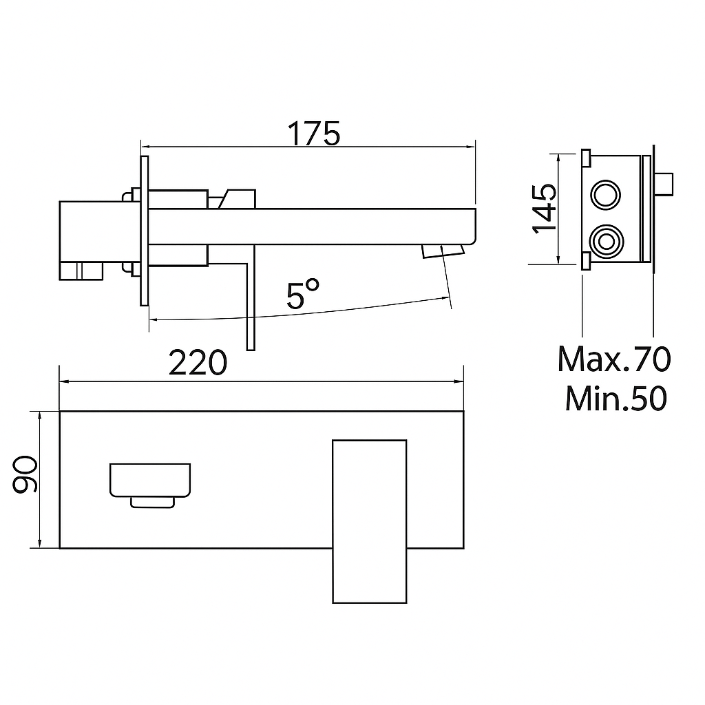 Grifo Lavabo Empotrado IMEX Suiza Cuadrado GLE020 Cromado