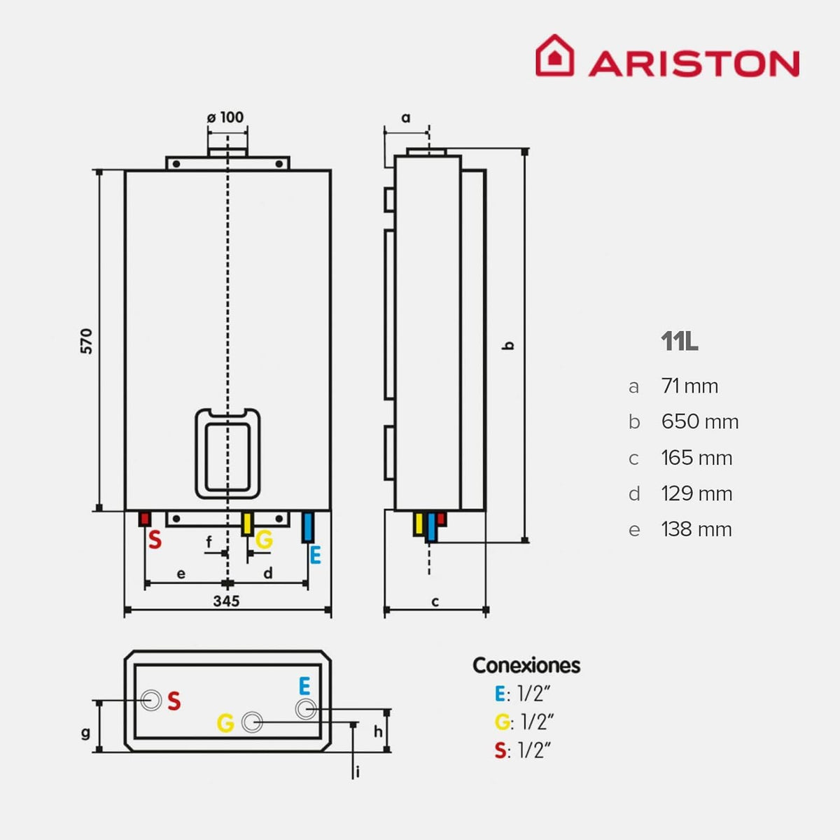 Calentador Estanco Ariston Next Evo X SFT 11L medidas