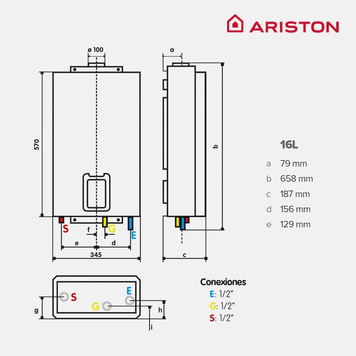 Calentador Estanco Ariston Next Evo X SFT 16L medidas