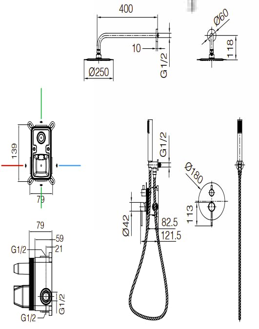 Columna Ducha Empotrada IMEX monza medidas