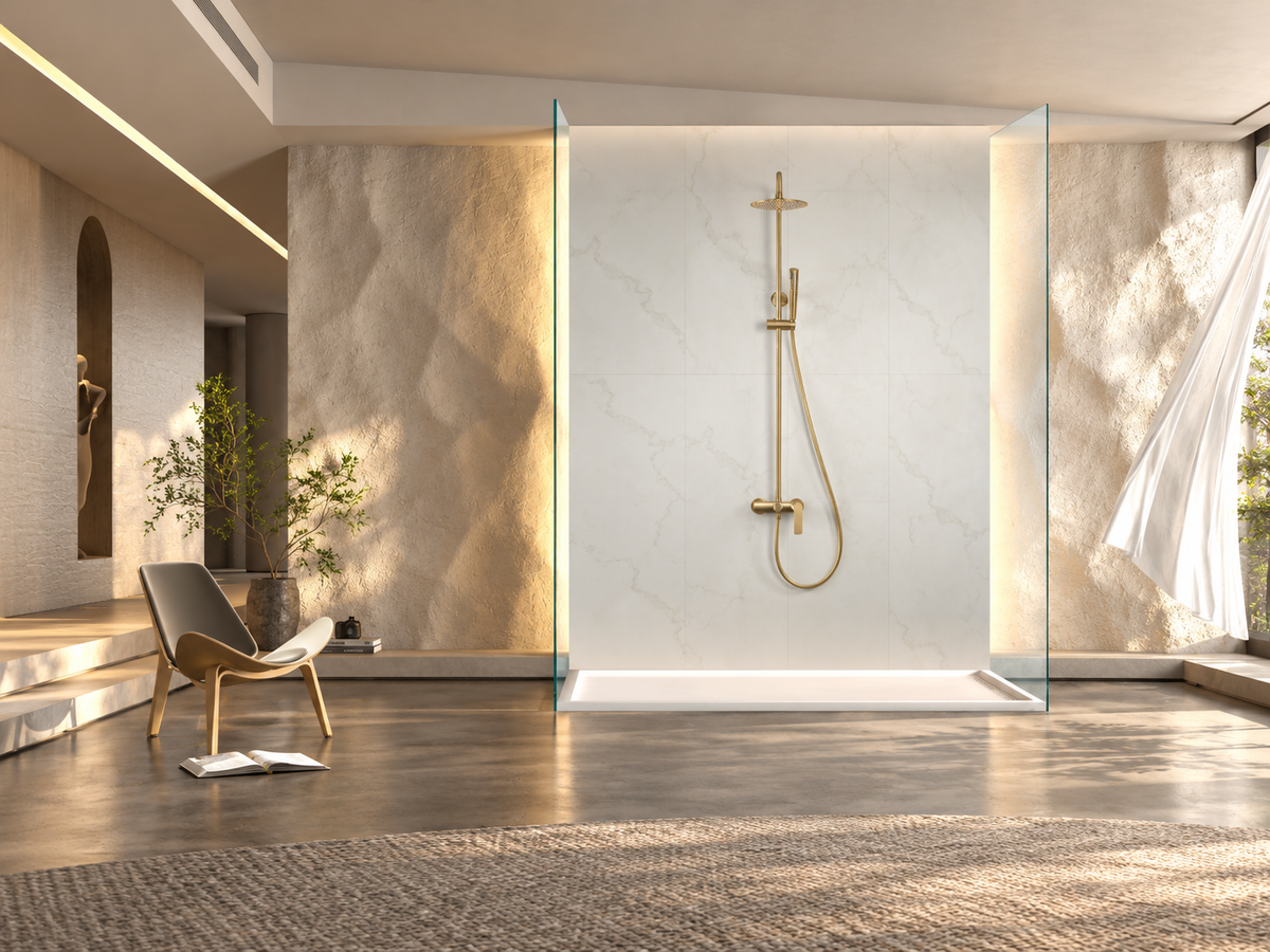 Conjunto ducha monomando IMEX Delos BDD055 oro cepillado ducha baño