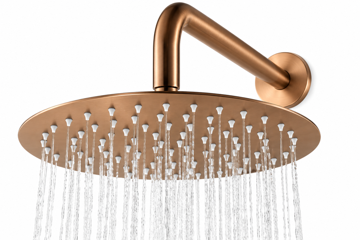 Ducha empotrada termostática IMEX Assen GTA052 con rociador redondo Ø25 oro rosa cepillado casa