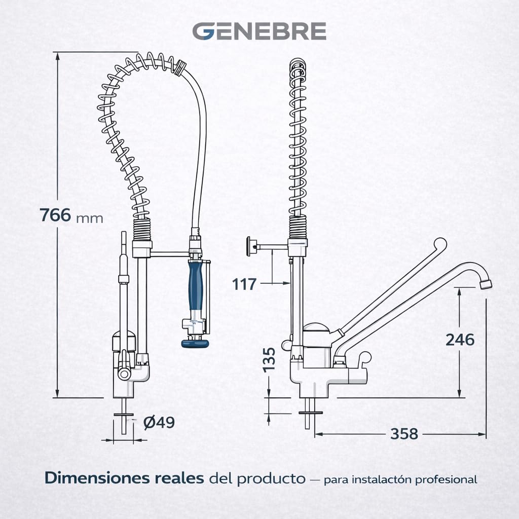 Grifo columna prelavado profesional Genebre