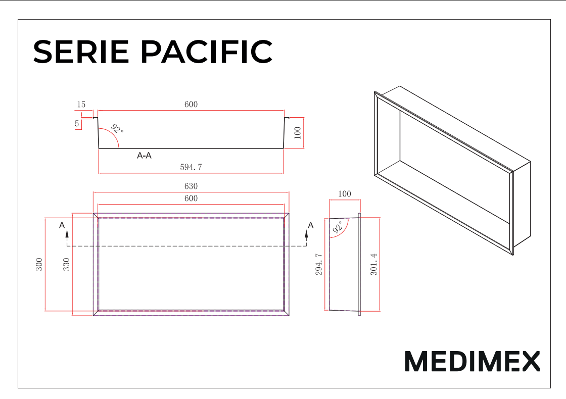 Hornacina ducha Medimex Pacific HOR002 negro mate medidas