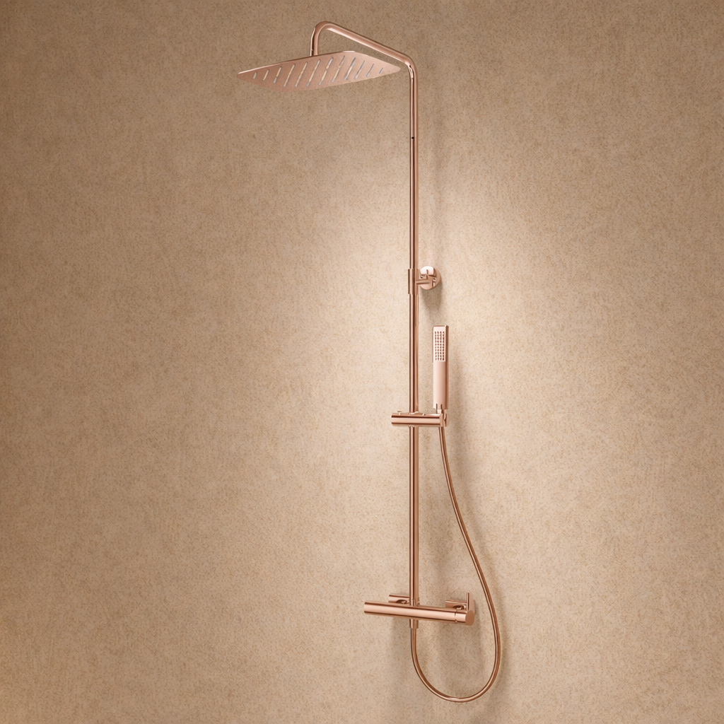 columna de ducha baño monomando IMEX Toscana BDT064 oro rosa cepillado