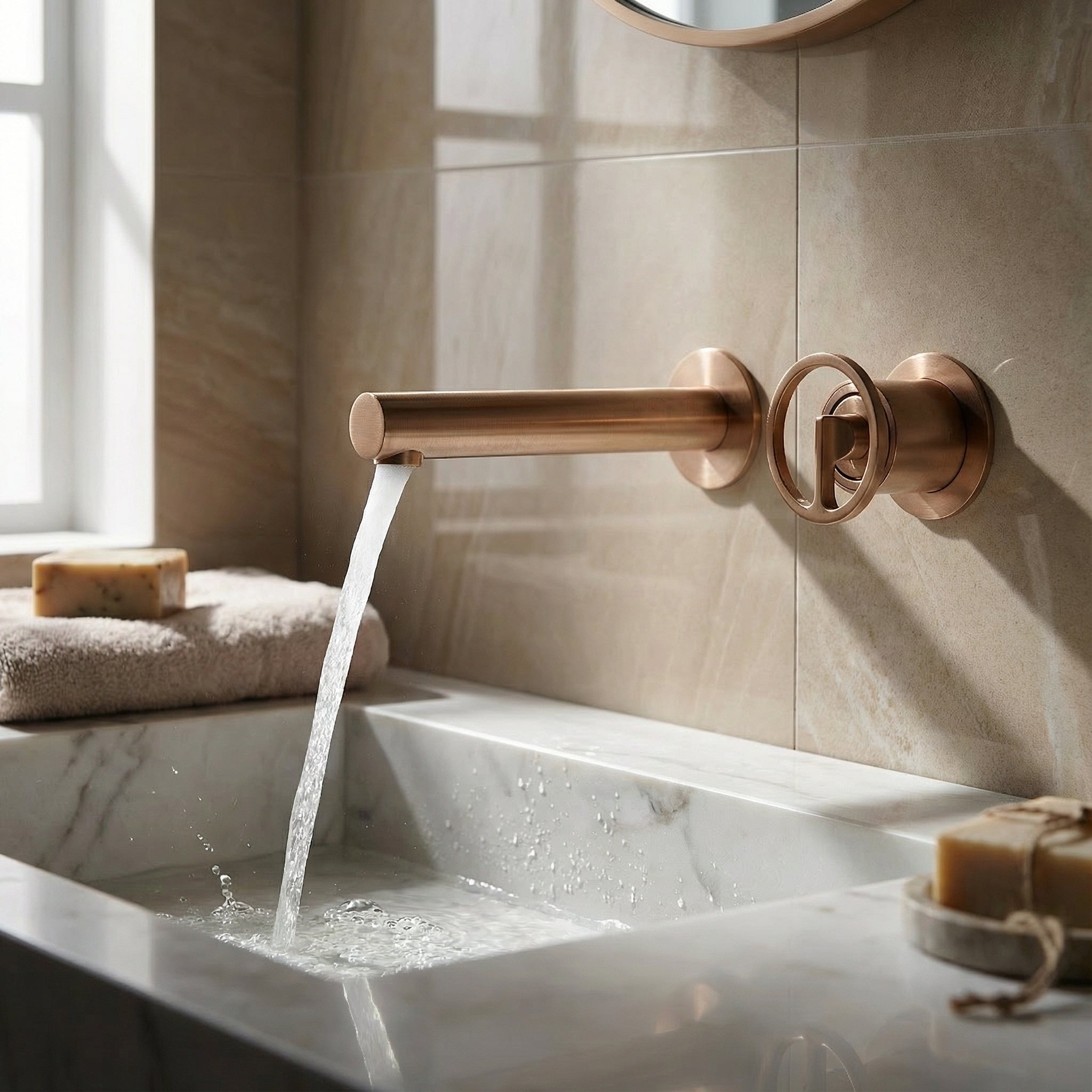 Grifo Lavabo Empotrado IMEX Olimpo GLC033/ORC Oro Rosa Cepillado