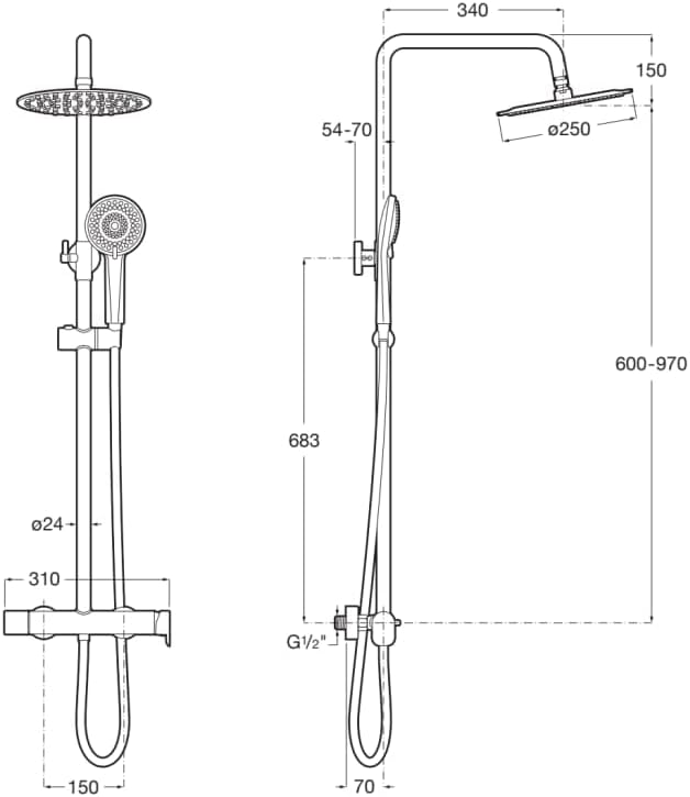 Roca Plus Round - Columna de ducha monomando VEGA PLUS A5A9A6EC00, A5A9A6ENB0