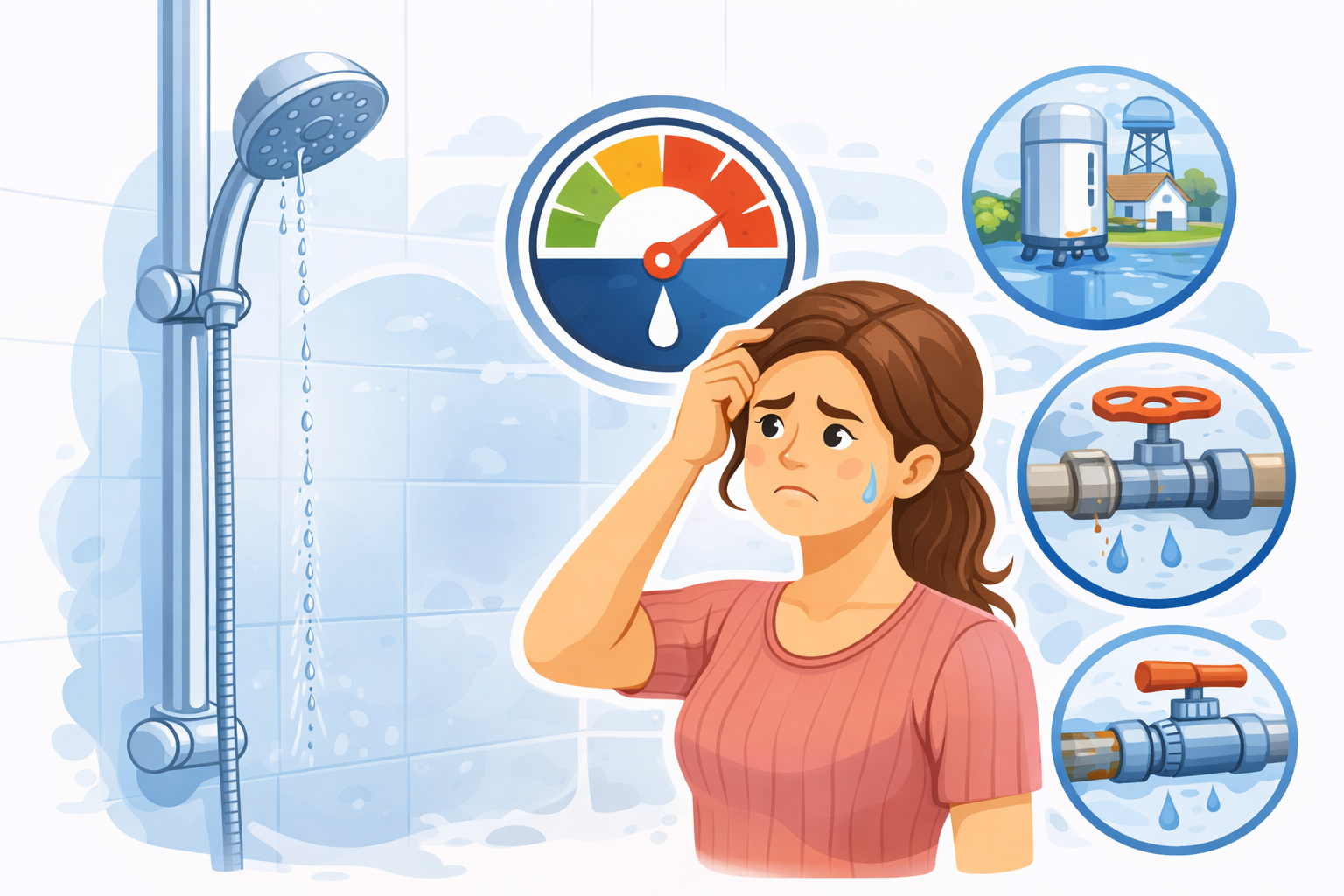 Baja presión del agua en una vivienda con grifo abierto y poca salida de caudal.