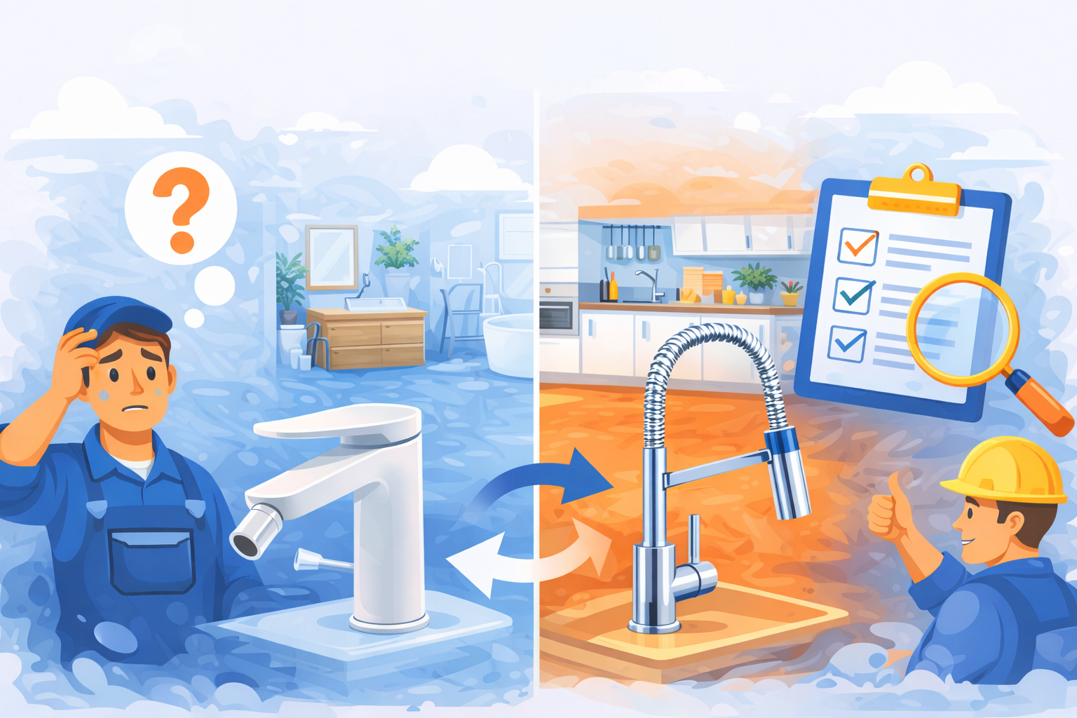 Comparativa de grifos para baño y cocina instalados en vivienda moderna