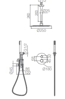 Sistema Ducha Empotrado Termostático IMEX Tívoli GTT039NG Negro Mate Salida Techo